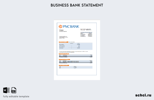 цифровая загрузка выписки по текущему счету фирмы PNC Bank Шаблон в формате Word